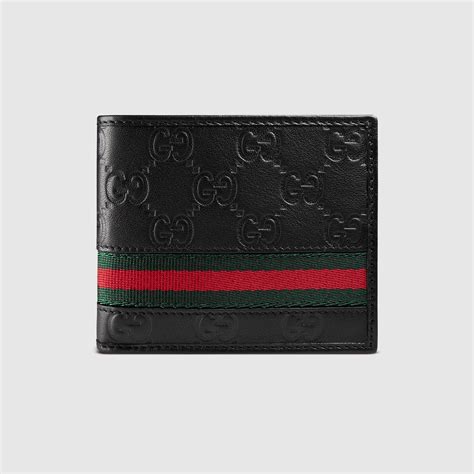 mens gucci black guccissima leather web bi-fold wallet